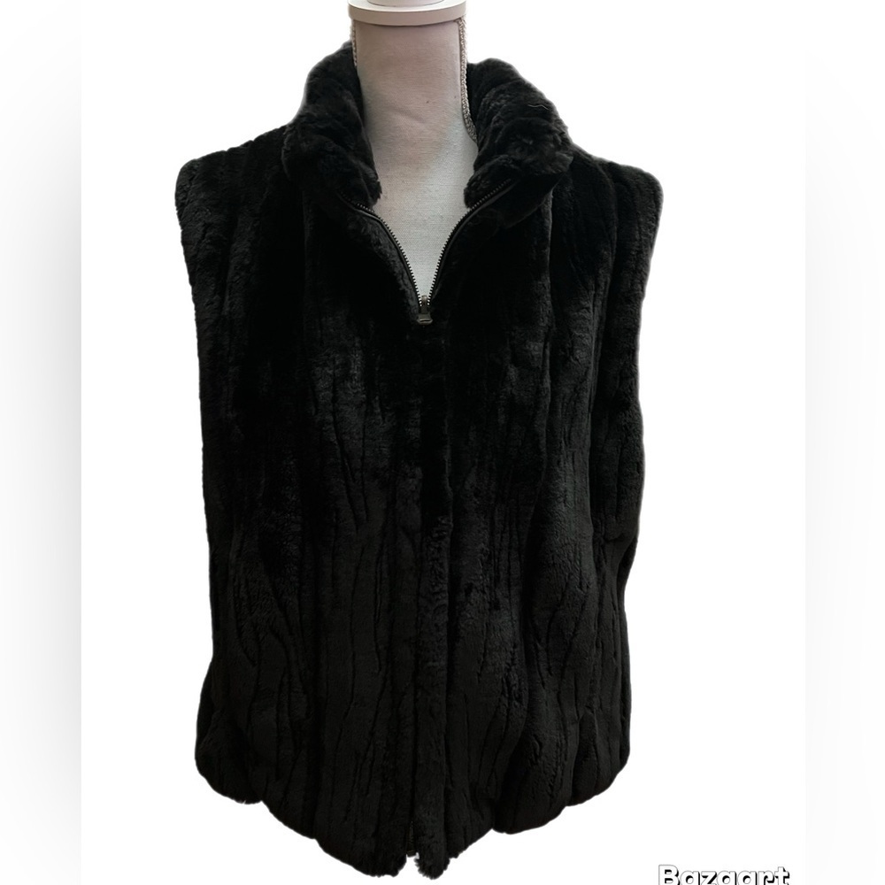 Womens Faux Fur Vest Size Large Black Reversible Pockets
